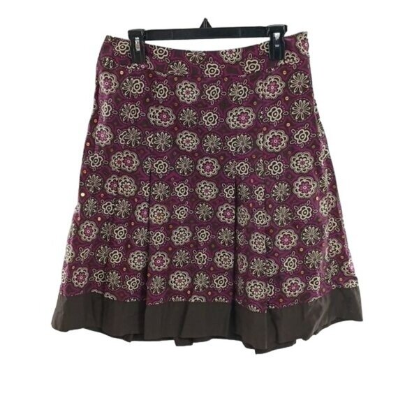 Loft Womens Size 8 Purple Floral Sequins A Line Skirt Knee Length Lined Career - Picture 1 of 5